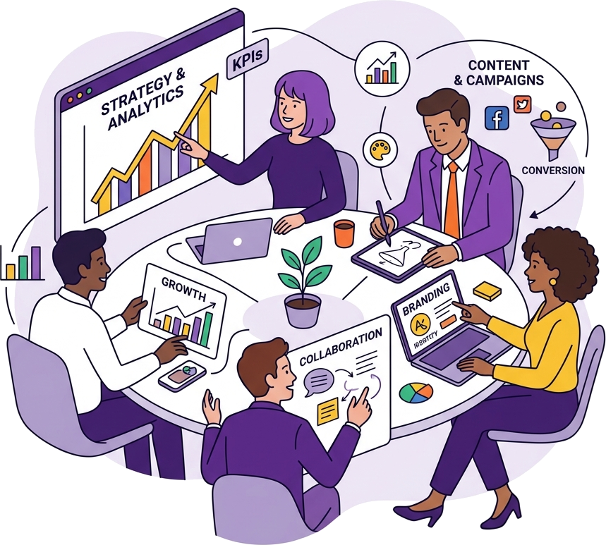 Creative team collaborating on growth